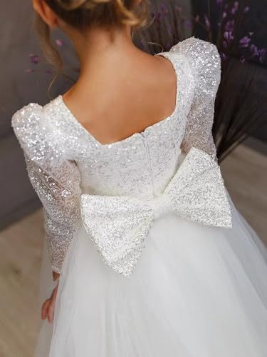 Sparkle Sequin Flower Girl Dress for Wedding Kids Puffy Tulle Long Princess Pageant Dress Bowknot Prom Ball Gowns4
