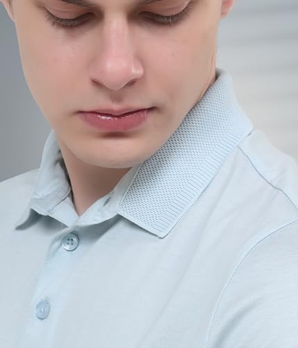 Image of TURMS Men's Mercerized Cotton Solid Polo T-Shirt, Anti-Odor, Moisture Control & Wicking, Jacquard Collared Neck, Half Sleeve