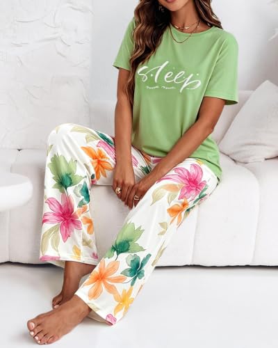 Image of CHICME Womens Pajamas Sets 2 Piece Short Sleeve Lounge Set Printed Loose Pants Pj Sets Loungewear Set