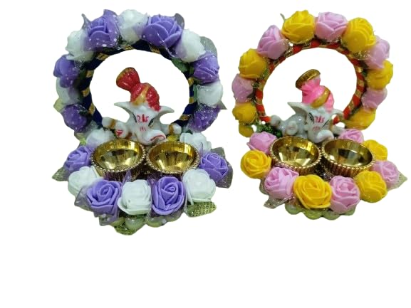 Lord Ganesh & Laxmi Ji Chandan Roli Kumkum Chawal Holder, Home Decorative for Pooja and Gift Purpose, Set of 2