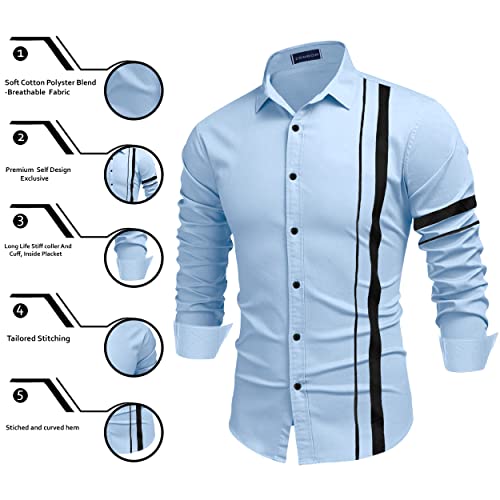 Image of Zombom Men Cotton Polyester Blend Regular Fit Striped Full Sleeve Casual Shirt