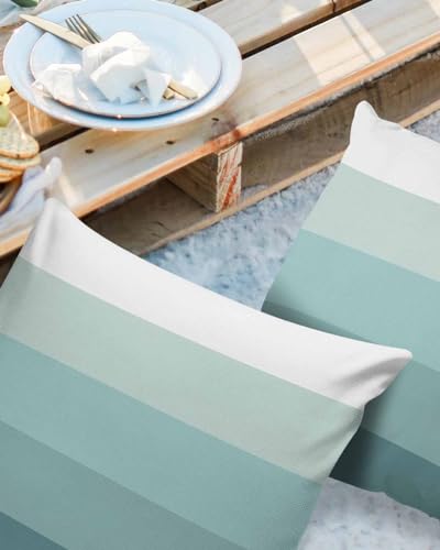 Pack of 2 Outdoor Pillow Covers Gradient Stripes Throw Pillow Covers Decorative Outdoor Pillows Waterproof Outdoor Cushions for Patio Couch Garden Bench Tent Bed Sofa 18x18 Inch Light Green