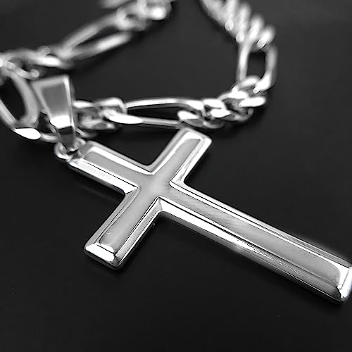 Mens Sterling Silver Cross Necklace and Figaro Chain with Inspirational Faith Card - Choice Of Sizes4