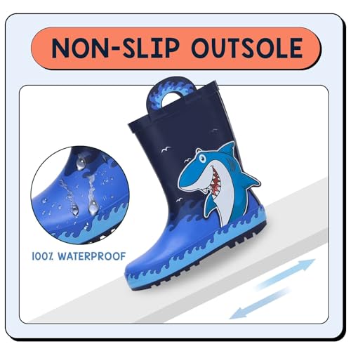 EUXTERPA Toddler Rain Boots for Boys Girls Waterproof Kids Printed Rubber Boots with Easy On Handles4