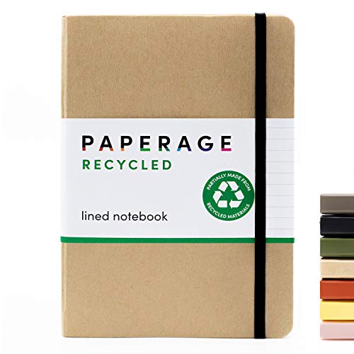 PAPERAGE Recycled Lined Journal Notebook, (Kraft Natural Brown), 160 Pages, Medium 5.7 inches x 8 inches - 100 gsm Thick Paper, Hardcover