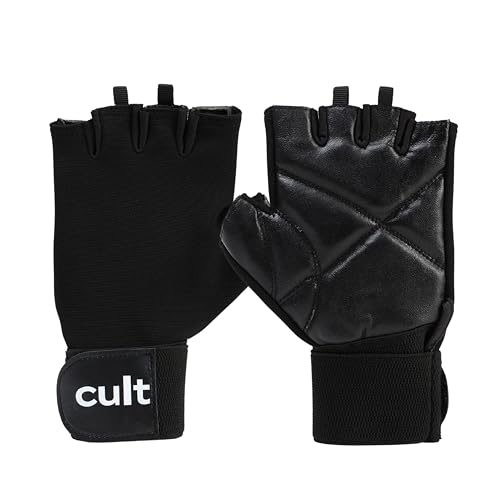 Image of CULT Fitness Training Gloves for Men & Women - Premium Grip Unisex Workout Gloves with Breathable Lycra & Half-Finger Design - Durable, Anti-Slip, Sweat-Absorbent Gym Gloves - Black | Medium