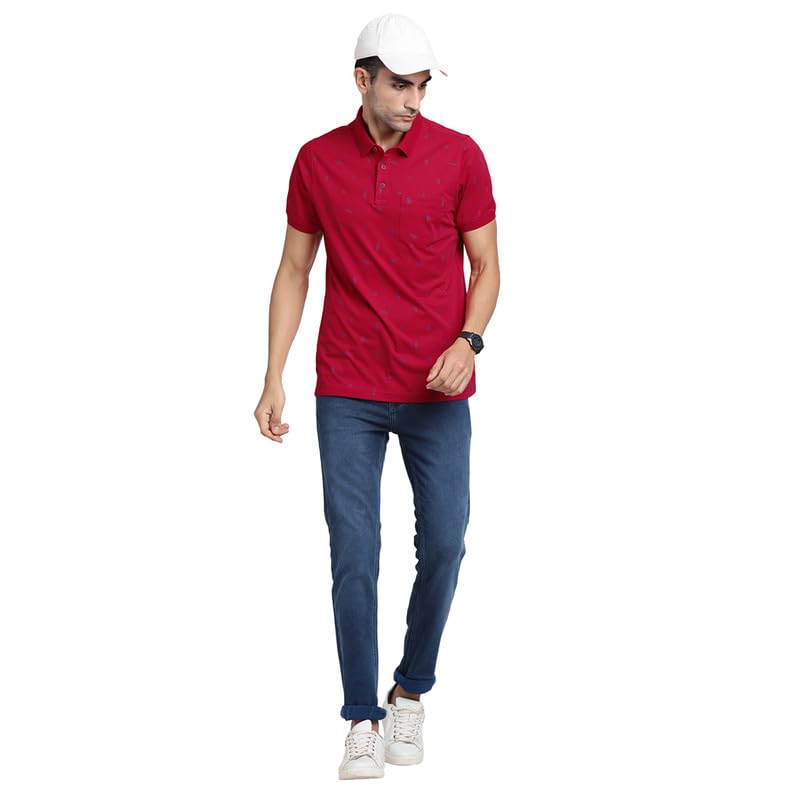 Image of Turtle Men Cotton Stretch Red Printed Polo Neck Casual T-Shirts