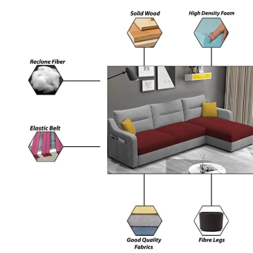 Image of Casaliving Montario 4 Seater L Shape Sofa Set for Living Room (Maroon Grey Fabric) Left Side Sofa