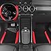 CAR PASS Faux Leather Steering Wheel Cover and Waterproof Car Floor Mats,Universal Car Combo Fit for 95% Sedan,SUV,Cars,14.5-15inch Sporty Anti-Slip Safety Comfortable Design(Black＆Red)