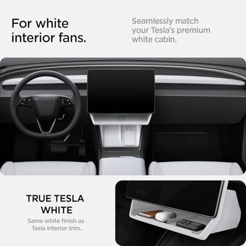 Image of Spigen Under Screen Storage Organizer for Tesla Model Y Juniper - White | Model 3 Highland / Only Standard, Premium & Performance (2026 /2025) [Upgraded] / For Tesla Model YL