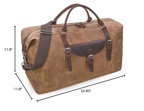 Oversized Travel Duffel Bag Waterproof Canvas Genuine Leather Weekend bag Weekender Overnight Carryon Hand Bag Brown - Thumbnail 3