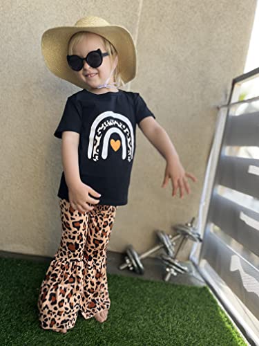 Qlipin Toddler Baby Girl Leopard Outfit Rainbow Sundress Print Top Bell Bottom Ruffle Pant Set Kid Summer Clothes #TOP2