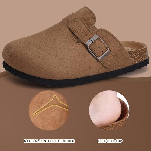 Image of Torotto Kids Suede Clogs Cork Footbed Toddler Slippers with Arch Support & Adjustable Straps for Boys Girls Indoor & Outdoor