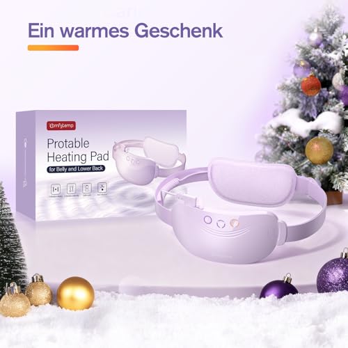 Comfytemp Wärmegürtel Periode Vibrationsmassage mit 5000mAh Akku für Perioden Bauch und Rücken, Kabellos Heizgürtel Menstruations Bauchwärmer Rückenwärmer mit Abschaltautomatik, USB-C Geschenke