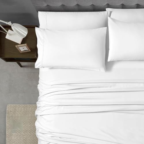 Home Collection Micro Caress Luxurious Sheet Set, 90GSM 4 -Piece Queen Size with 2 Additional Pillowcase, White Color