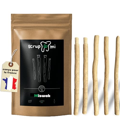 Scrupmi Miswak/Siwak, cepillo de dientes 5 palos masticables de calidad superior, 100% natural y 0% plástico, tradicional árabe, reutilizable, cepillarse los dientes siempre y en cualquier lugar