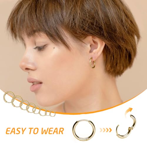 Image of SANNIDHI 4 Pairs Hoops Earrings for Women Men Stylish Gold Stainless Steel Hoop Earrings 8mm /10mm /12mm /14mm Hoop Ear Rings Fashion Couple Jewellery Earrings set Birthday Gift for Men Women Girls