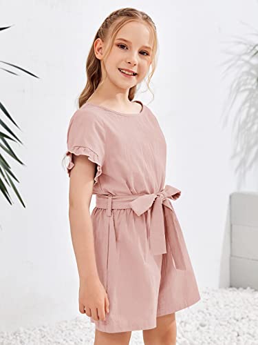 Kingdenergy Kids Girls Summer Rompers Crew Neck Ruffle Short Sleeve Keyhole Belted Shorts One Peice Jumpsuits #TOP6