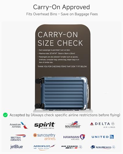 Image of Carry On Luggage with Spinner Wheels, 8010S Aluminum Frame Zipperless Polycarbonate Hard Shell Suitcase (ZX-Core, Blue, 20 Inch)