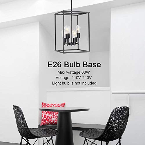 VINLUZ Classic Foyer Pendant Lighting 6 Light Black Farmhouse Chandelier Finish with Square Cage Shades Fixtures for Kitchen Dining Room Entryway - Thumbnail 6