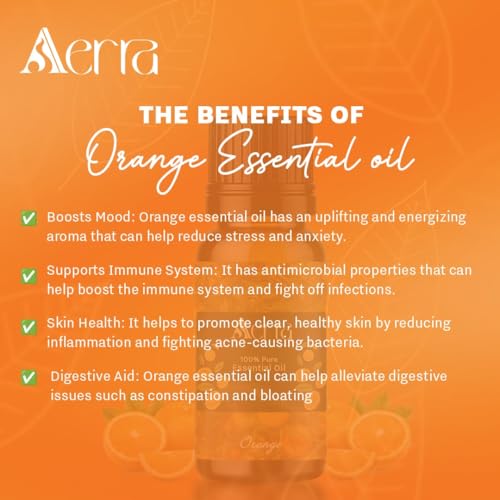 Image of Aerra Orange Essential Oil 15ml | Diffuser 100% pure steam-distilled. Triple-tested purity. Amber glass + dropper. Soft floral aroma. Diffuser, aroma lamp, skin & hair. Potpourri. Vegan. Daily use.