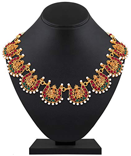 Shining Diva Fashion Latest 18k Gold Plated Traditional Temple Choker Necklace Wedding Party Stylish Jewellery Set for Women