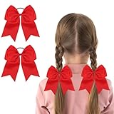 LOPHE Elastische Haargummis mit Schleife für Mädchen, 2 Stück Weiche Schleifen Haarbänder, Baby Kinder Haarschmuck Pferdeschwanzhalter Bunt (11# Rot)