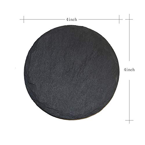 Image of MONKEY SUN 12-Pack Gorgeous Black Slate Stone Coasters - Round Slate Stone Coaster for Bar Kitchen Home Decor, Handmade Decorations, 4 x 4 Inches