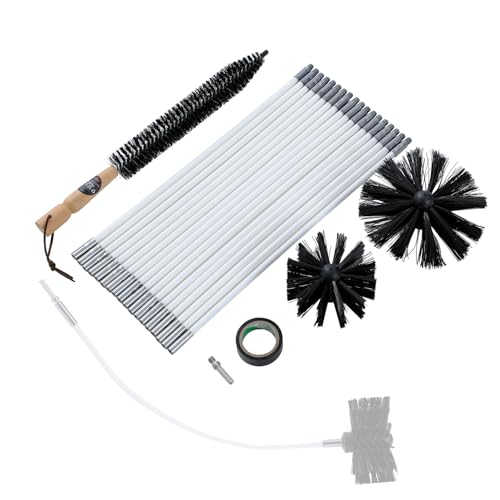 KATSU Tools 24PCs Chimney Cleaning Brush Kit with 18 x 16 Flexible Rods + 4 & 6 Brush Head + Wood Long Brush + Storage Bag Duct Vent Cleaning Tools for Flue/Fireplace/Sewage Pipe/Fume Hood