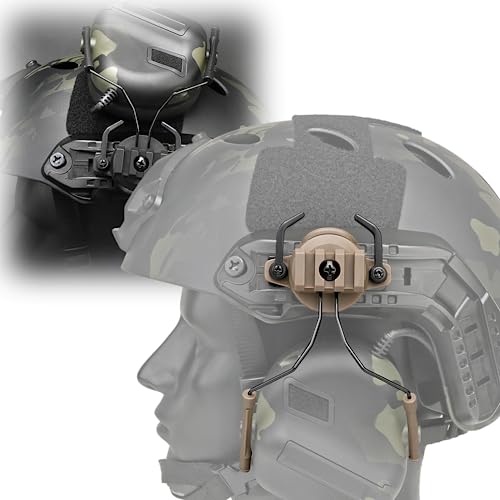 Tactical Helmet Rail Mount Headset Adapter Bracket,Headphone Earmuffs 360°Rotation Side Suspension Support For Ops Core Arc/M-Lok Rail (Tan)