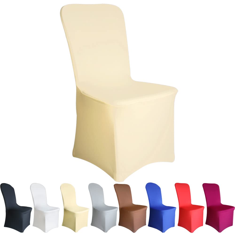 Time to Sparkle Chair Cover Spandex Lycra Stretch Slipcovers Dining Chair Cover Wedding Banquet Party Flat Front (Ivory)