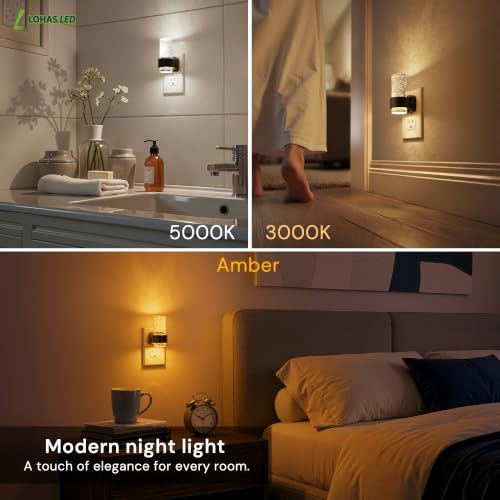 Image of L LOHAS LED Night Lights Plug into Wall, 4 Pack Mini Dimmable Night Light | Dusk-to-Dawn, Soft White /Cool White /Amber 3 Light Color, 0-100LM Adjustable Brightness, Bubble Nightlight for Hallway