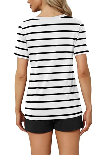 Image of RUBZOOF Women's Short Sleeve Pajama Sets with Pockets Casual V Neck 2 Piece Lounge Sets S-3XL
