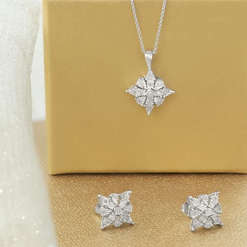 Timeless Love Cluster Diamond Stud Earrings for Women, 1/10 CTTW Round Single Cut Diamond Sterling Silver Earrings for Women4