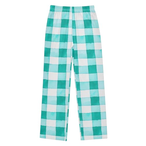 Teal Checkered Buffalo Plaid Pajama Pants Long Sleep Pant Soft PJ Bottoms Sleepwear