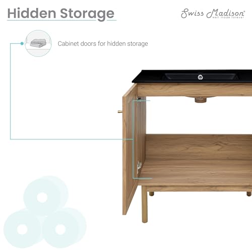 Image of Swiss Madison Classe 30 in. Brown Oak Bathroom Vanity with Black Ceramic Sink Top