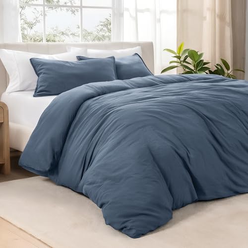 Bare Home Microfiber Duvet Cover Set - Ultra Soft Washed Microfiber - Queen Size - Linen-Like Look - Easy Care - Breathable Fabric - Our Softest Duvet Cover Set (Queen, Bering Sea)