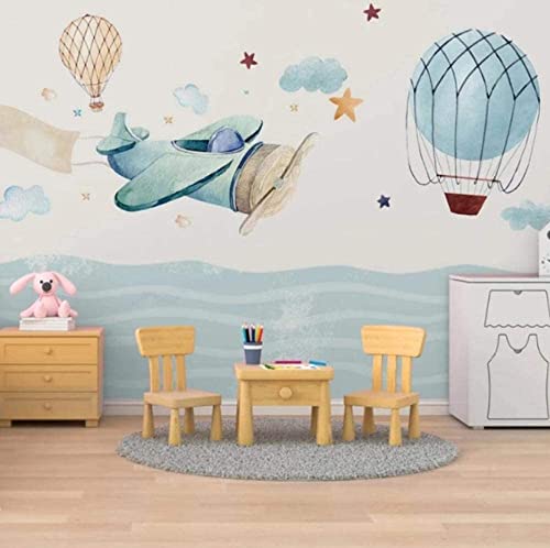 Papel Pintado Fotográfico Mural Autoadhesivo 3D Globo De Aire Caliente Del Espacio De Dibujos Animados De Avión Pósteres De Pared Artística Para Pared Pegatinas De Pared Para S 140(ancho)x70(alto) cm