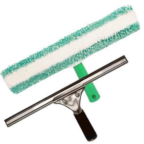 G.I.V. - Fensterreinigungs Set - T-Träger mit abrasivem Mikrofaserbezug für hartnäckigen Schmutz + Fensterabzieher aus Aluminium mit Gummilippe -Fensterabzieher Glasreinigung Fensterputz Ausrüstung