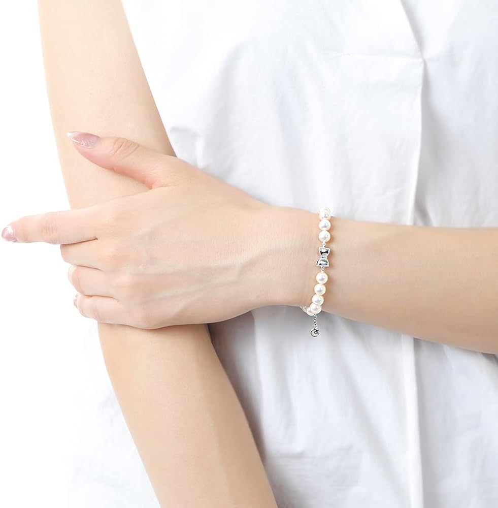 Vista 8 de Moon Label Pulsera japonesa de perlas cultivadas Akoya de 0.256in para mujer, diseño elegante, excelente regalo, Perla