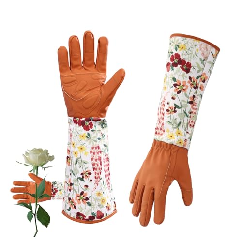 Lange Gartenhandschuhe Damen,Gartenärmel für Damen,Unterarmschutz-Rosenschnitthandschuhe - Rutschfeste Arbeitshandschuhe, gepolsterte Handflächenschutzhandschuhe zum Unkrautjäten