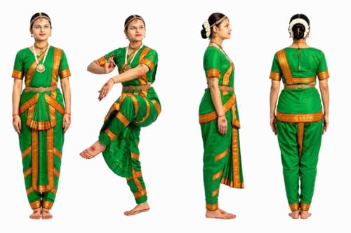 Image of Culture Creation Girls Bharat Natyam Dance Dress | Bharat Natyam Classical Dance Costume for Girls Fancy Outfit Competitions /Annual Functions /School Events