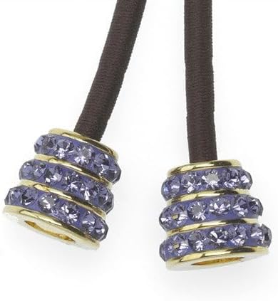 Pulleez Sliding Ponytail Holder, Gold Tanzanite Crystal Bell Metal Charms - Brown Elastic Hair Tie Bracelet