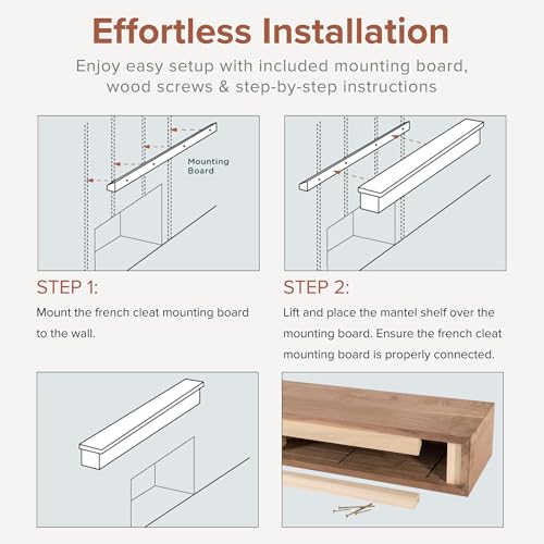 Modern Ember Walnut Creek 72 Inch Fireplace Mantel Shelf in Burnt Sienna - Durable 9" Depth, Wall-Mounted Shelf with Smooth Finish and Close-Grain Details, Real Walnut Wood - Thumbnail 6