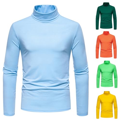 Mens Fashion Mock Turtleneck Long Sleeve T-Shirts Slim Fit Undershirt Pullover Thermal Solid Tops Basic Sweater A-Light Blue