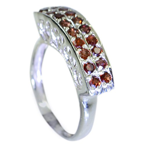 Bague Grenat Naturel Argent Pierre Ronde Grappe Solitaire Taille H-Z