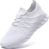 XKOWUO Mens Running Shoes Tennis Slip On Gym Sneakers Walking Shoes Non-Slip Trail Trainers Athletic Jogging Comfortable Road Fashion Workout Breathable Shoes White US 8.5