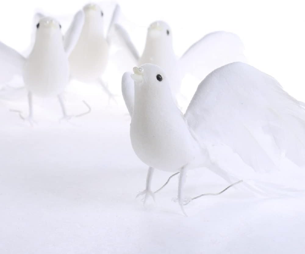 Factory Direct Craft Group of 12 Open Winged Artificial White Dove Birds | White Feather Doves for Weddings, Christmas Decorations and DIY Crafts | Size: 5 L x 2-3/4 H