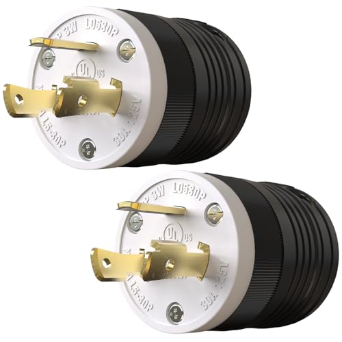 Image of 2 Pack NEMA L5-30P Locking Plug, 30 Amp Generator Replacement Plug 125V 2 Pole 3 Wire Grounding,Twist Lock Adapter Male Plug , Industrial Grade Heavy Duty, UL Listed (E355464)