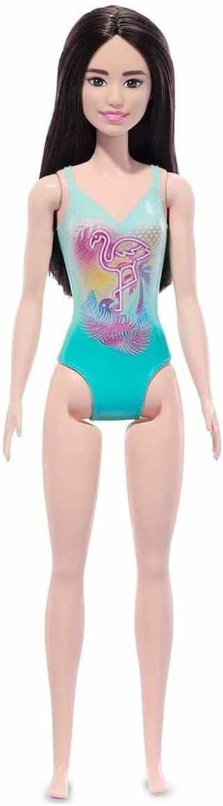 Beach Barbie Doll with Black Hair Wearing Tropical Blue Swimsuit